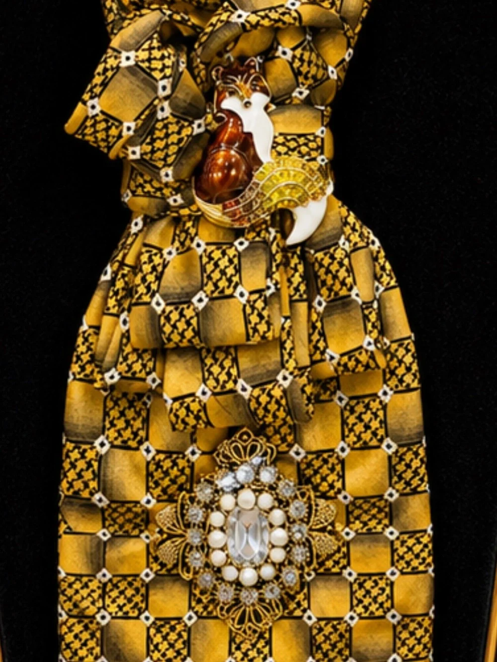 One of a Kind Handcrafted 100% Silk Tie Necklace Brown Fox Wearable Art